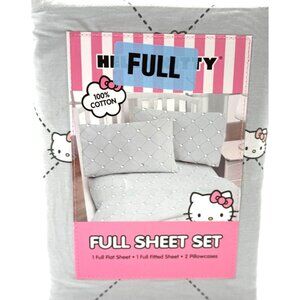 Hello Kitty Full Sheet Set 100% Cotton 4 Pieces Includes 1 Flat Sheet 1 Fitted S